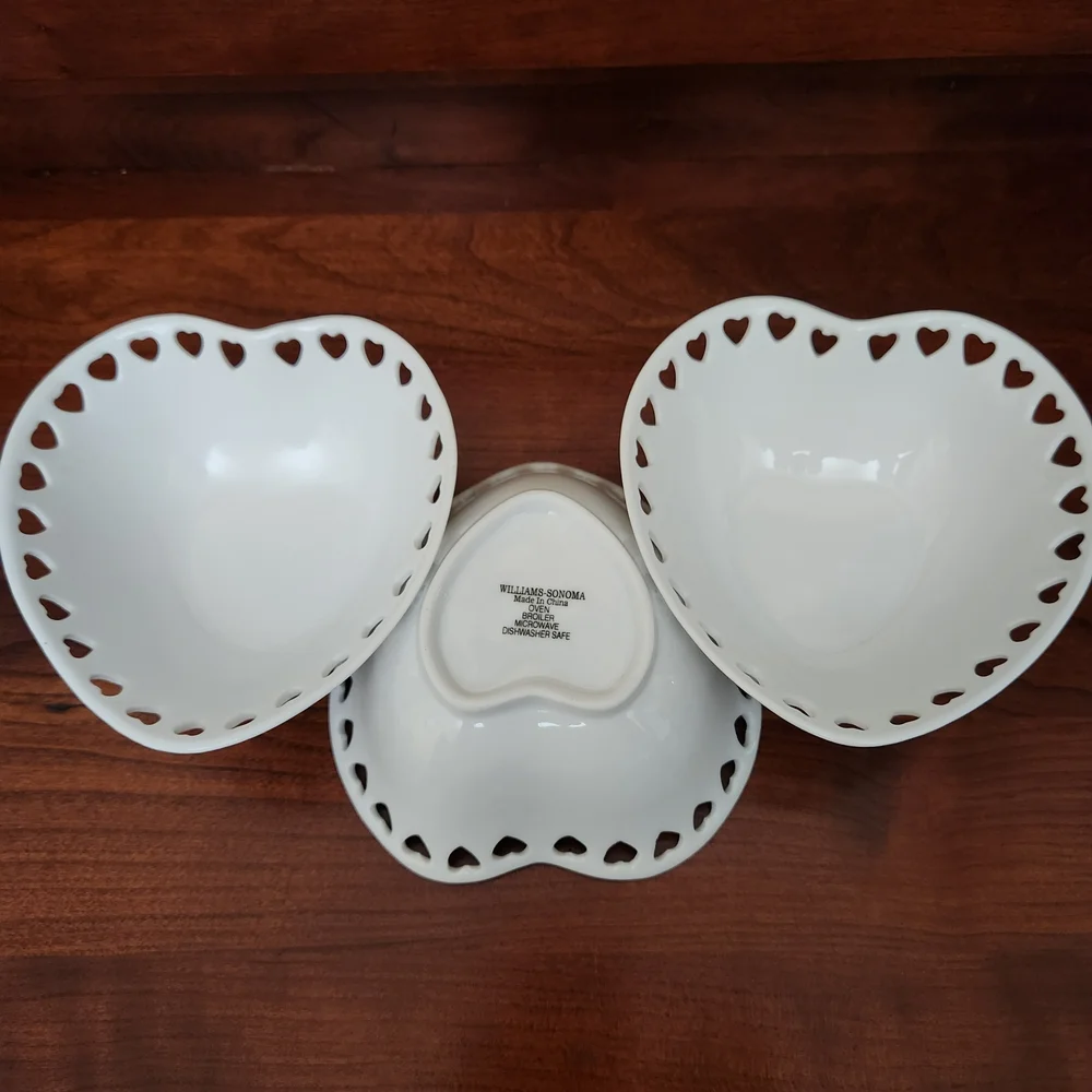 Williams Sonoma Heart-Shaped White Bowls